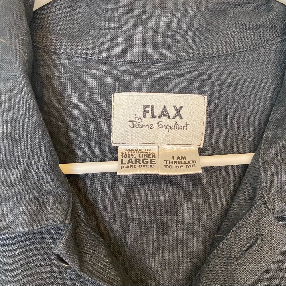 FLAX Jeanne Engelhart Unisex Linen Button Down Shirt Black Sz Large - Picture 3 of 8